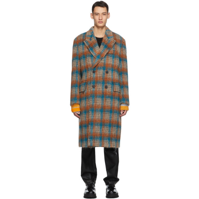 Photo: Wooyoungmi Orange and Blue Check Wool Double-Breasted Coat