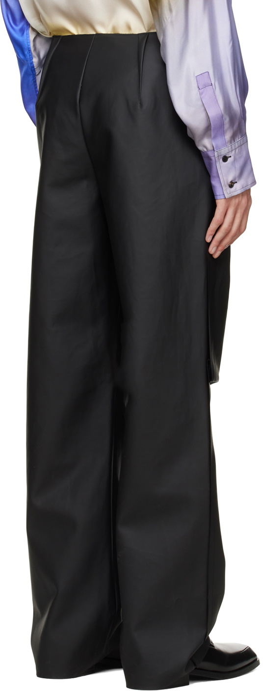 GAUCHERE Black Inverted Seams Faux-Leather Trousers