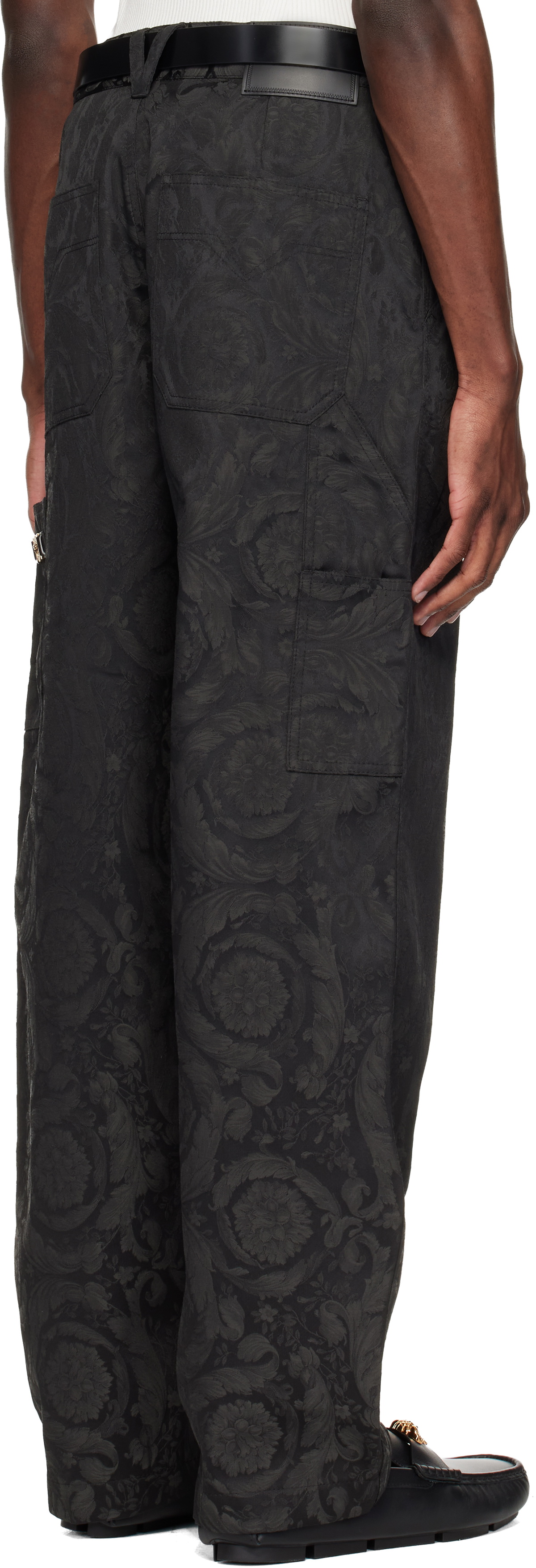 Versace Black Jacquard Cotton Carpenter Trousers