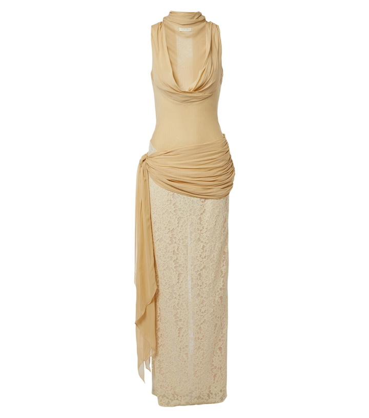 Photo: De La Vali Rosa lace-paneled georgette maxi dress