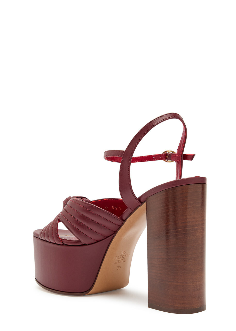 Valentino Garavani Crasher 125 Knotted Leather Platform Sandals Burgundy