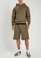 Saint Laurent Logo-embroidered Hooded Cotton Sweatshirt Khaki