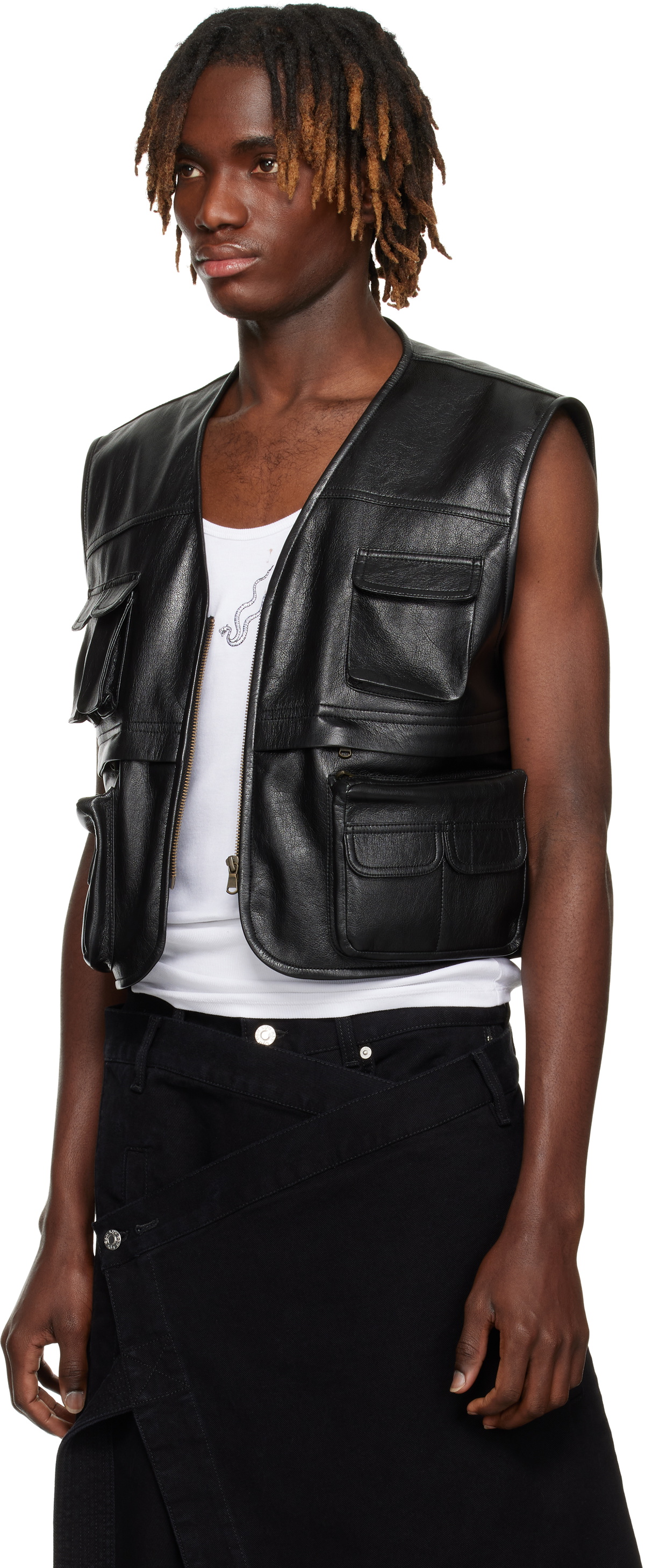 LU'U DAN Black Cargo Faux-Leather Vest