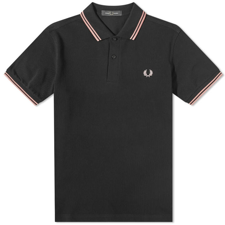Photo: Fred Perry Men's Slim Fit Twin Tipped Polo Shirt in Black/Pink Peach