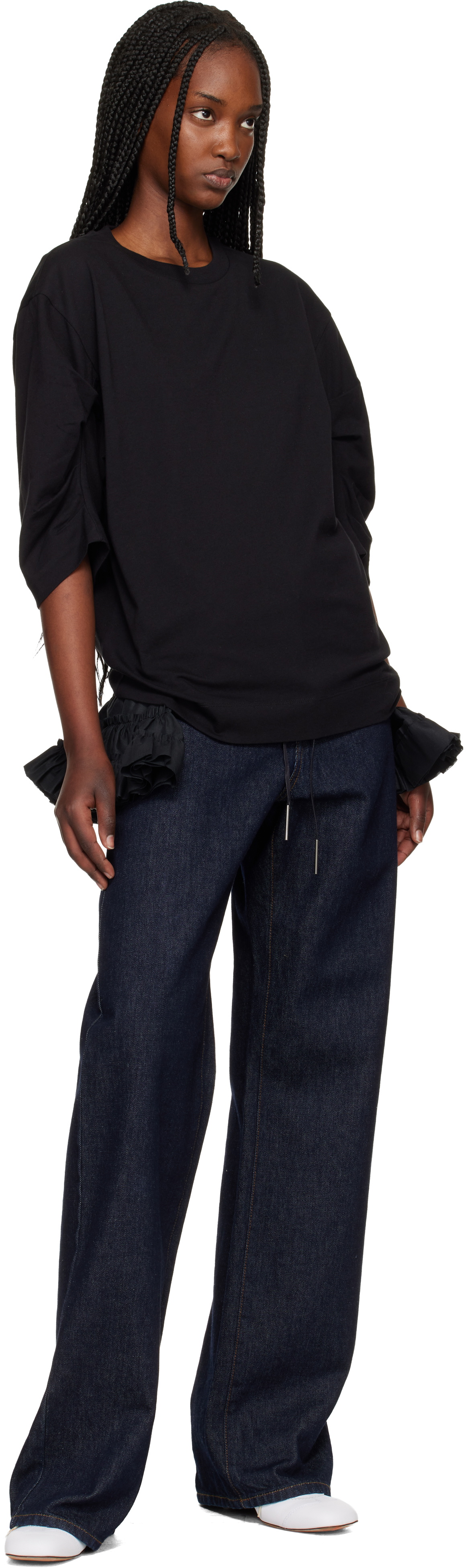 Dries Van Noten Black Ruffled Cotton Waist Belt