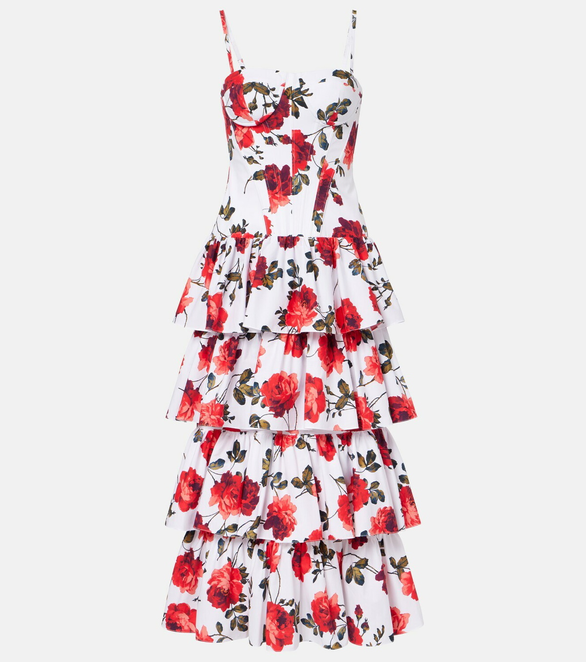 Carolina Herrera Floral tiered cotton-blend corset dress
