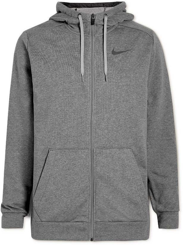 Photo: Nike Training - Dri-FIT Cotton-Blend Jersey Zip-Up Training Hoodie - Gray