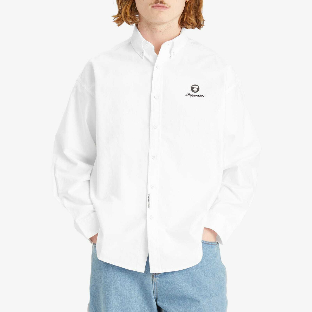 Men's AAPE Now Solid Oxford Shirt in White