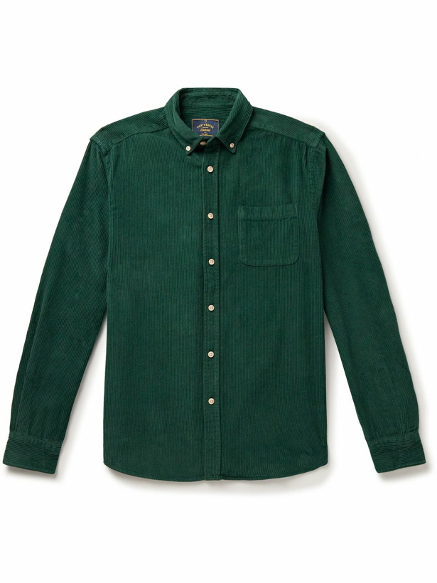 Photo: Portuguese Flannel - Lobo Button-Down Collar Cotton-Corduroy Shirt - Green