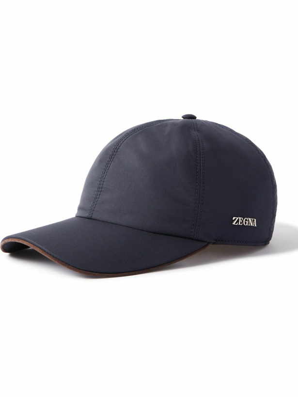 Photo: Zegna - Zephir Leather-Trimmed Logo-Appliquéd Shell Baseball Cap - Blue