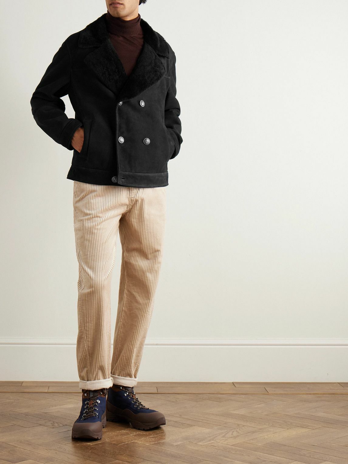 Brunello Cucinelli - Double-Breasted Shearling Jacket - Black