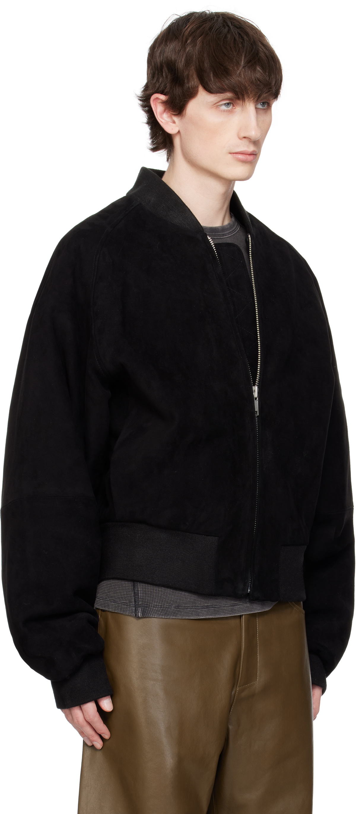 Entire Studios Black Raglan Bomber Leather Jacket Entire Studios