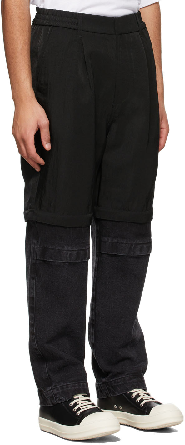 JERIH Black Paneled Colorblock Trousers