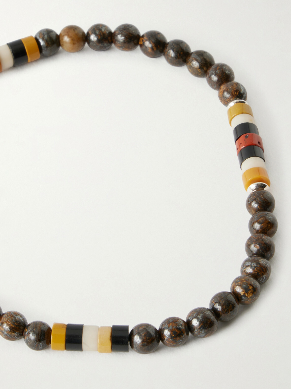 Mikia - Sterling Silver Bronzite and Jasper Beaded Bracelet - Brown