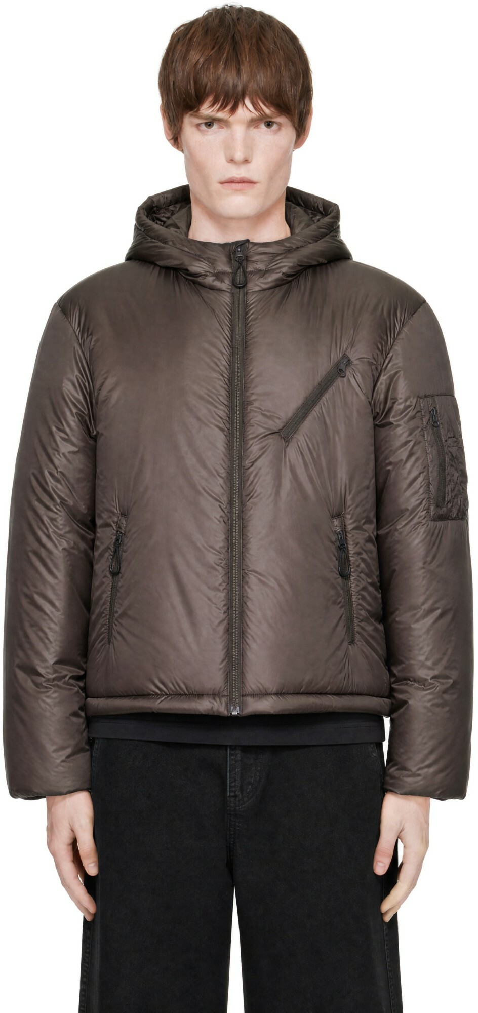 COOR Brown Light Weight Shell Padded Hooded Jacket