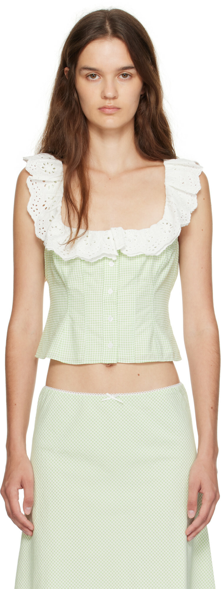 GUIZIO Green Gingham Paloma Lace Top