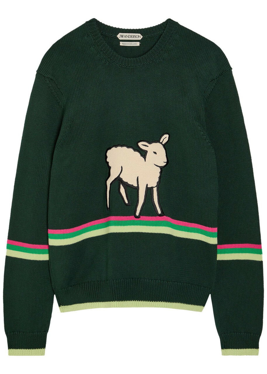 JW Anderson Sheep Striped Cotton-knit Jumper Green