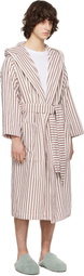 Tekla Off-White & Burgundy Terry Hooded Bathrobe