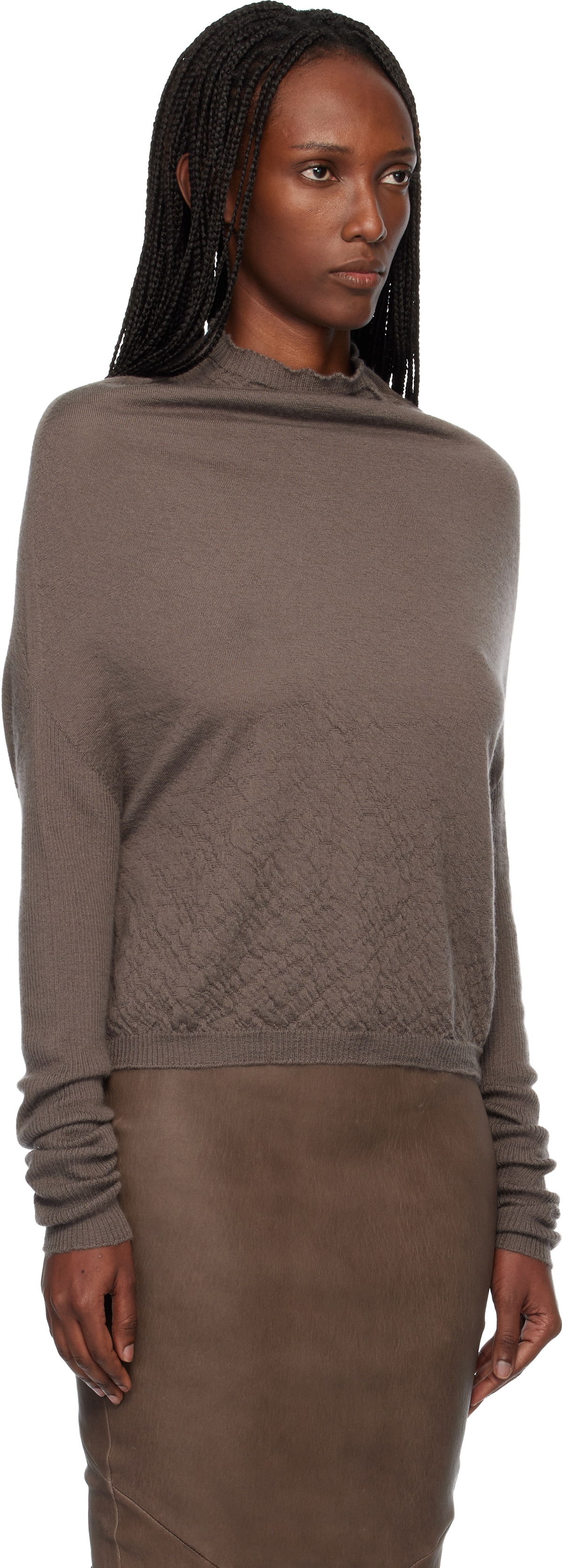 Rick Owens Gray Temple LS Crater Sweater