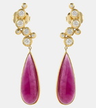 Octavia Elizabeth Floating Nesting Gem 18kt gold drop earrings with diamonds and rubellites