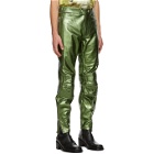 Dries Van Noten Green Leather Metallic Zip Trousers