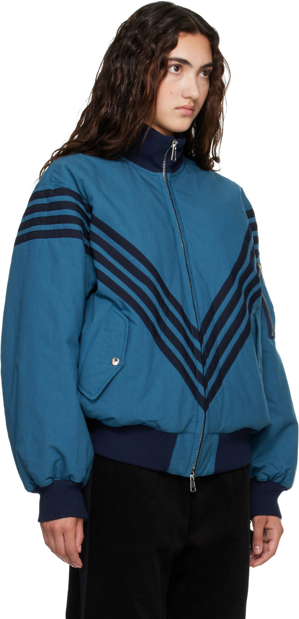 Stefan Cooke Blue Chevron Tanker Bomber Jacket