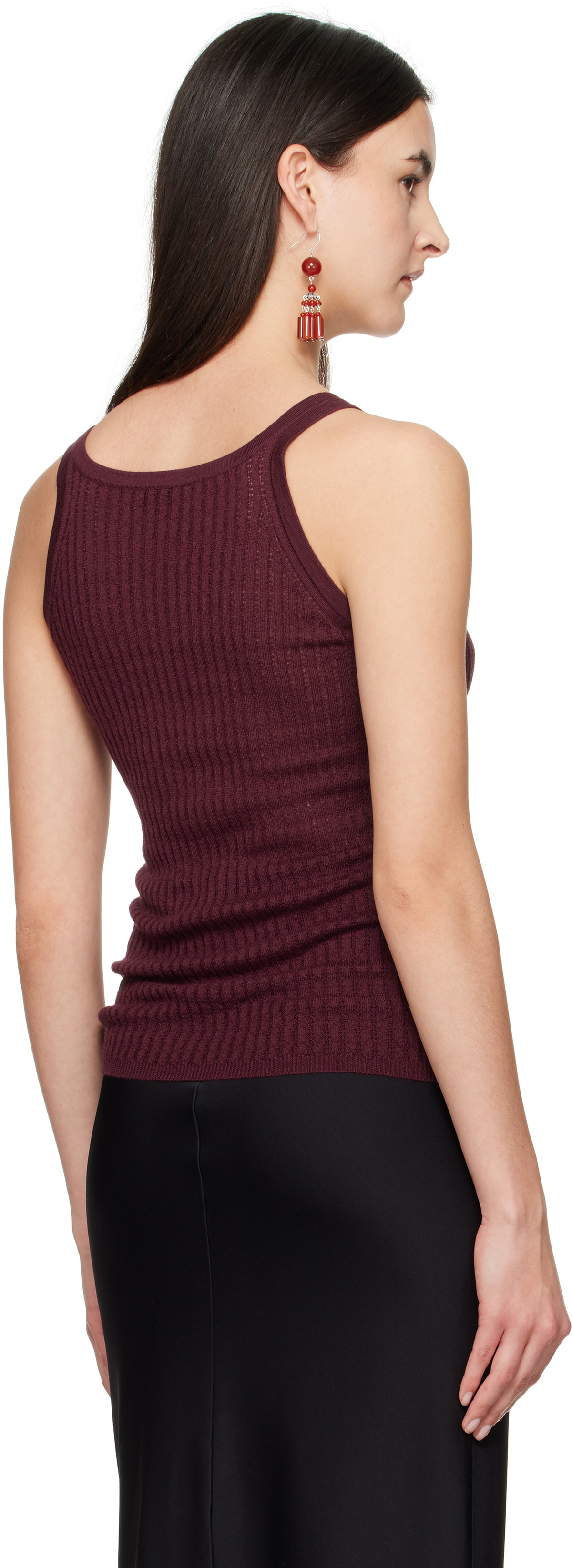Gabriela Hearst Burgundy Nevin Pointelle Tank Top