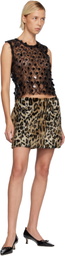 Anna Sui Beige & Black Leopard Faux-Fur Miniskirt