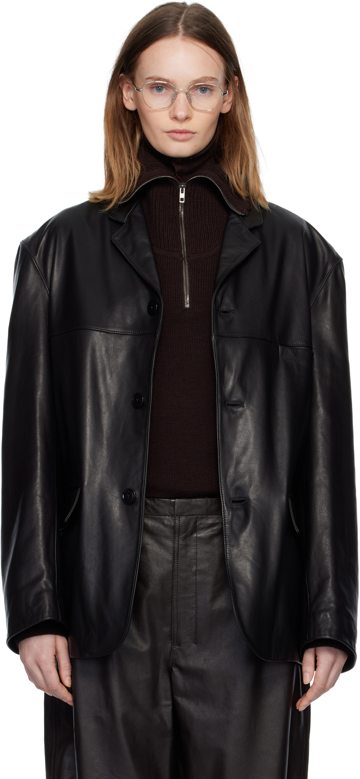 LEMAIRE Black Crombie Coat Lemaire