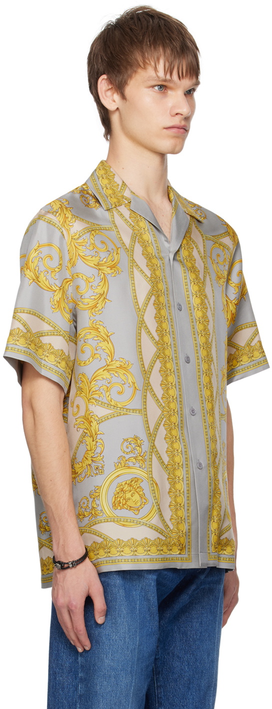 Versace Gray Barocco Silk Shirt