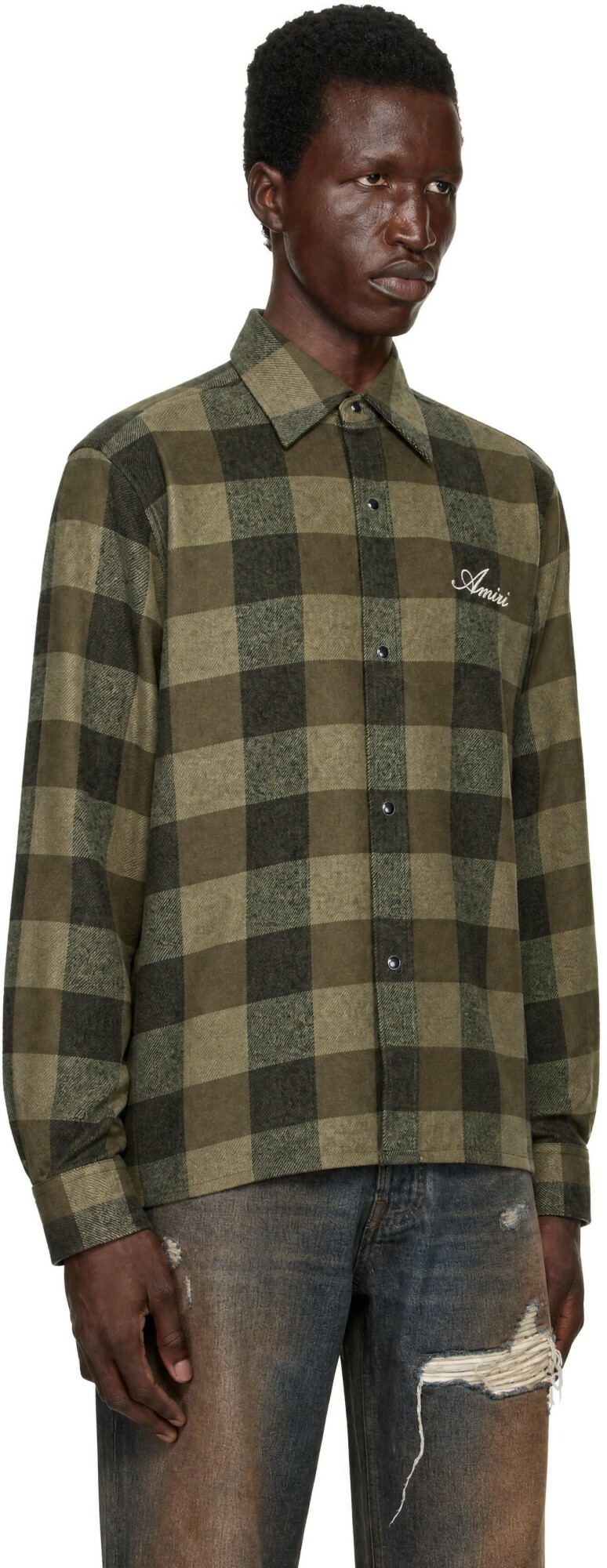 AMIRI Green Oversized Heavy Flannel Shirt