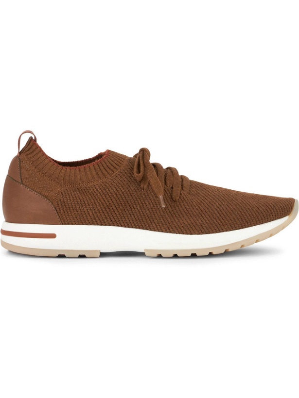 Photo: Loro Piana - 360 Flexy Walk Leather-Trimmed Knitted Silk and Linen-Blend Sneakers - Brown