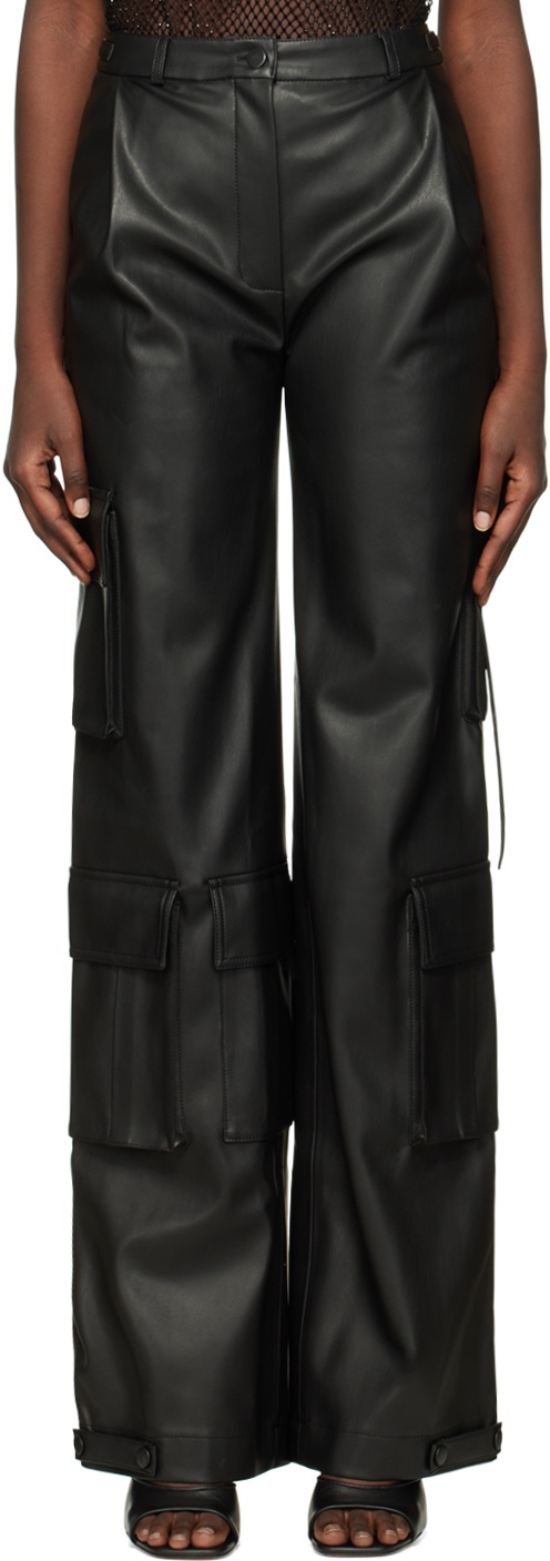 Photo: Olēnich Black Cargo Pocket Faux-Leather Trousers