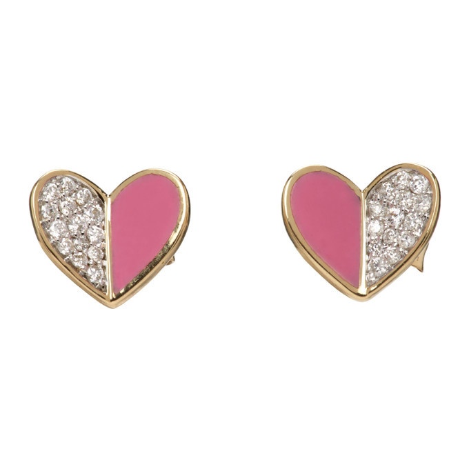 Photo: Adina Reyter Gold and Pink Ceramic Pave Folded Heart Earrings
