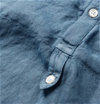 Massimo Alba - Kos Garment-Dyed Grandad-Collar Poplin-Trimmed Linen Half-Placket Shirt - Blue
