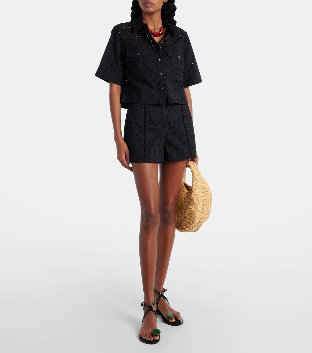 Veronica Beard Spruce embroidered cotton shirt