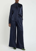 Forte_forte Pleated Stretch-silk Trousers Dark Blue