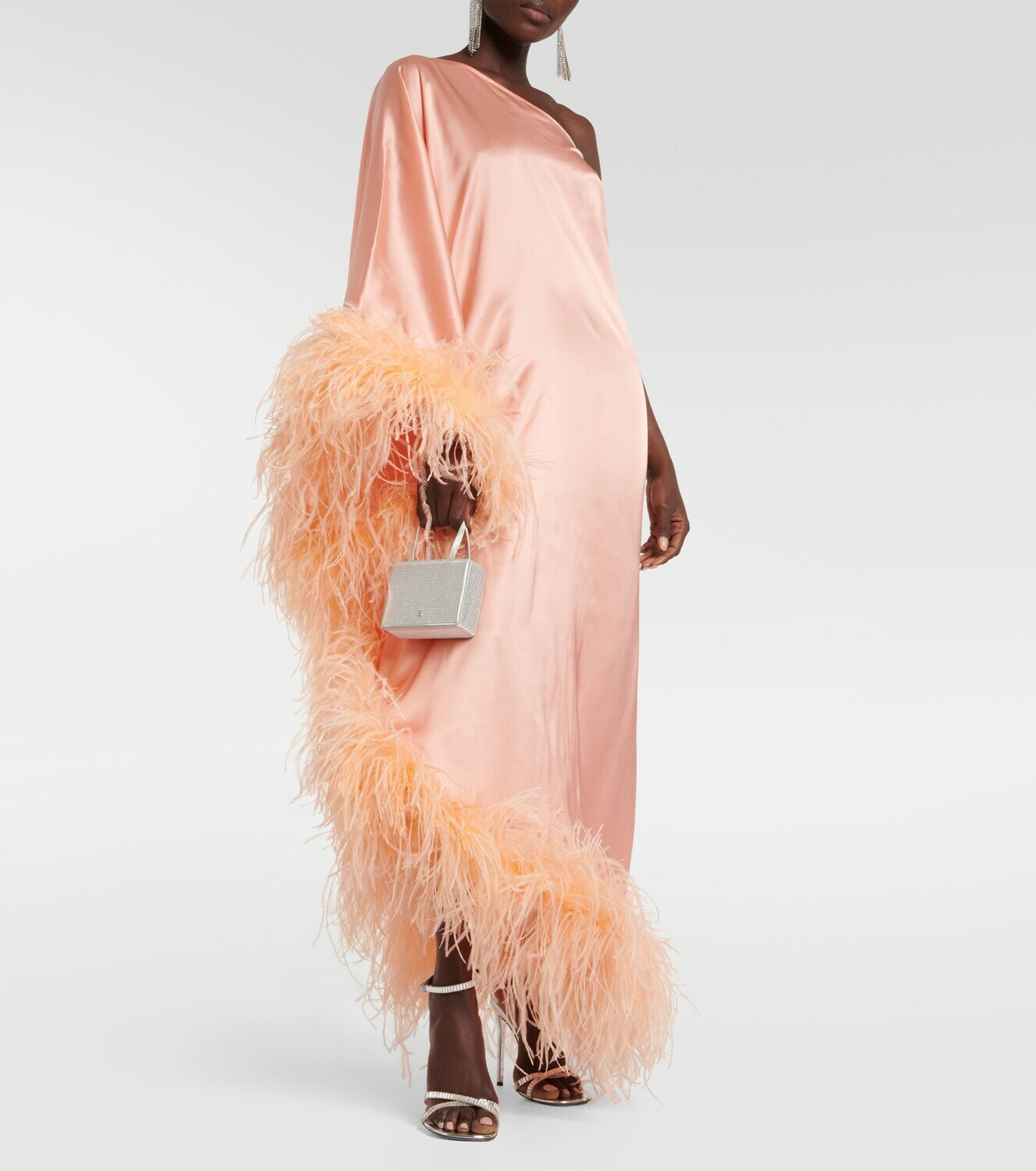 Taller Marmo Ubud feather-trimmed silk maxi dress