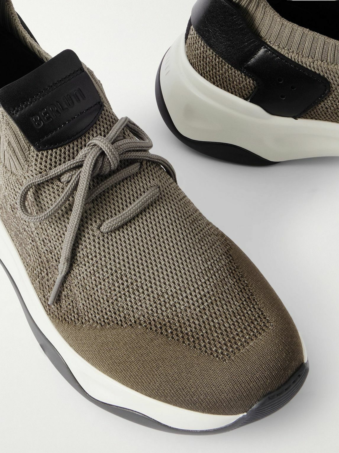 Berluti - Shadow Scritto Venezia Leather-Trimmed Stretch-Knit Sneakers - Green