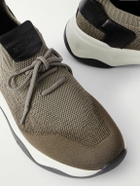 Berluti - Shadow Scritto Venezia Leather-Trimmed Stretch-Knit Sneakers - Green
