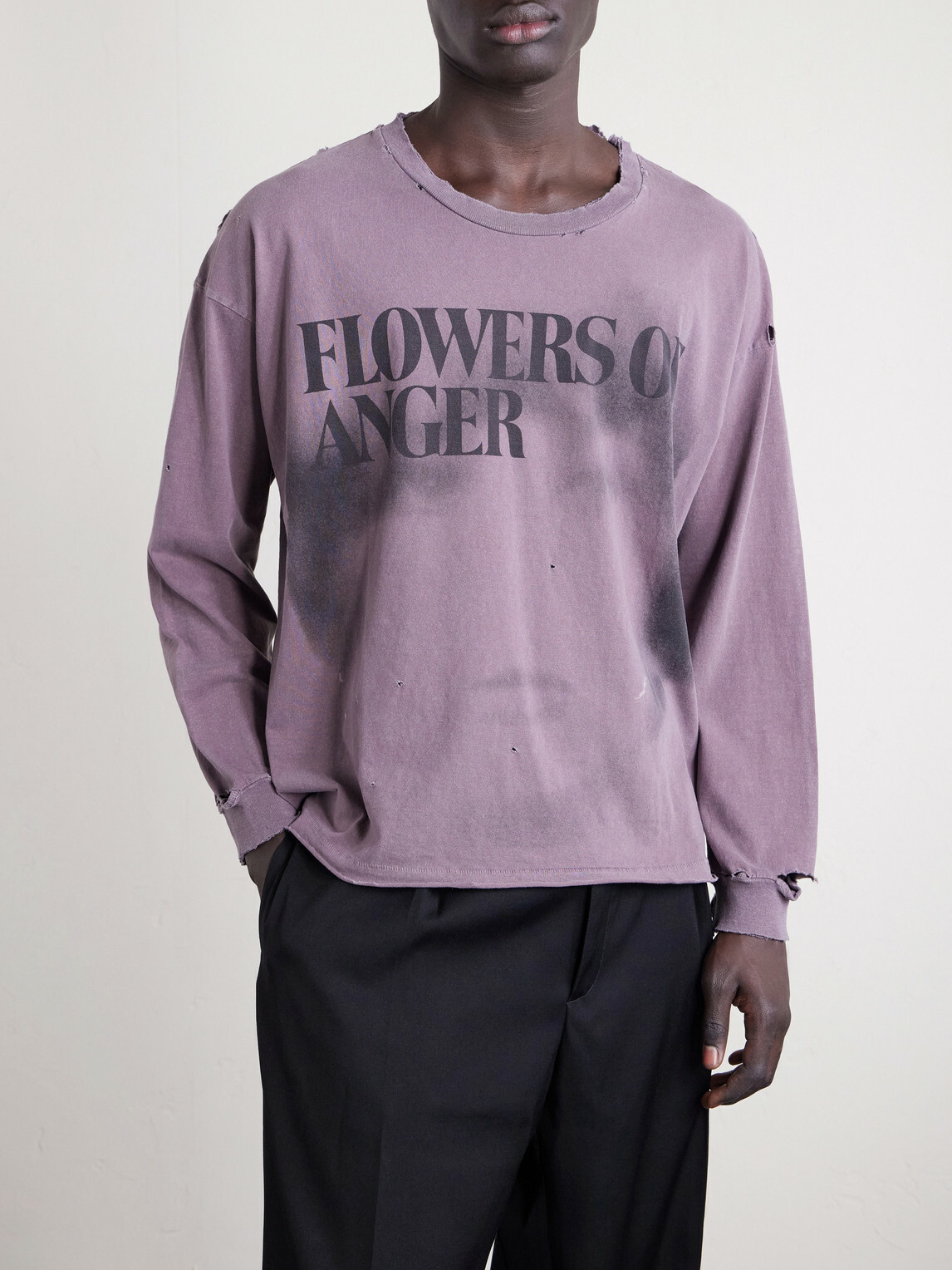 Enfants Riches Déprimés - Flowers of Anger Cropped Printed Distressed Cotton T-Shirt - Purple