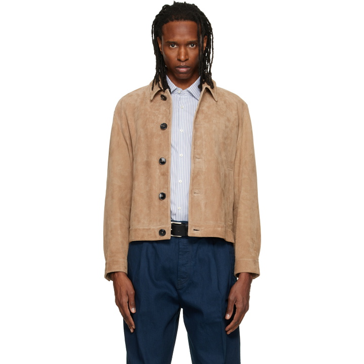 Photo: Hugo Beige Suede Stitched Pocket Detail Jacket