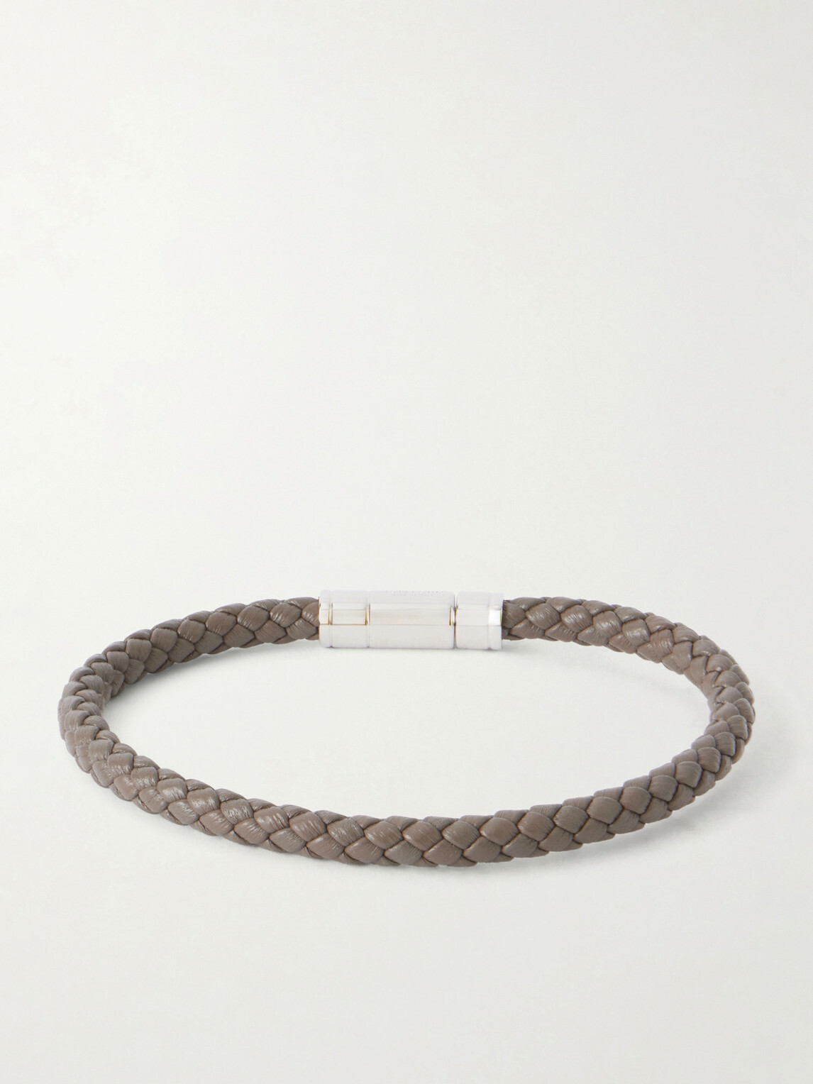 TOM FORD - Logo-Engraved Silver-Tone and Woven Leather Bracelet - Gray