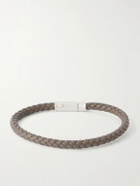 TOM FORD - Logo-Engraved Silver-Tone and Woven Leather Bracelet - Gray
