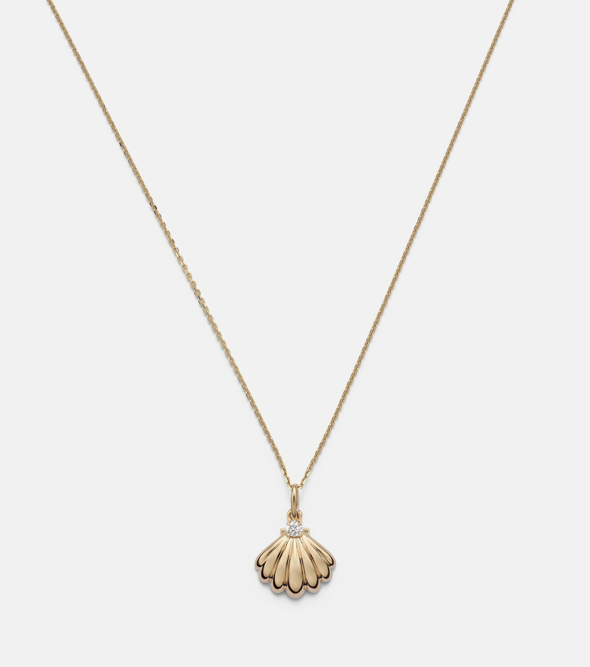 Stone and Strand Vintage Scallop Shell 14kt gold necklace with diamonds