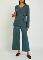 Eileen Fisher Ribbed Cotton-blend Wrap Cardigan Blue