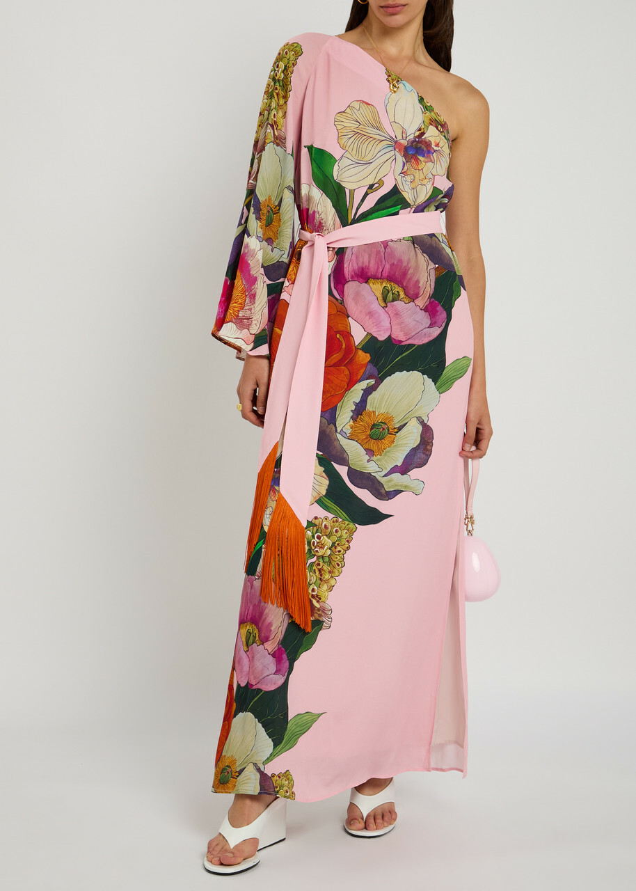 sachin and babi light blue dress Philipp Plein floral-print Chiffon Maxi Dress | Black