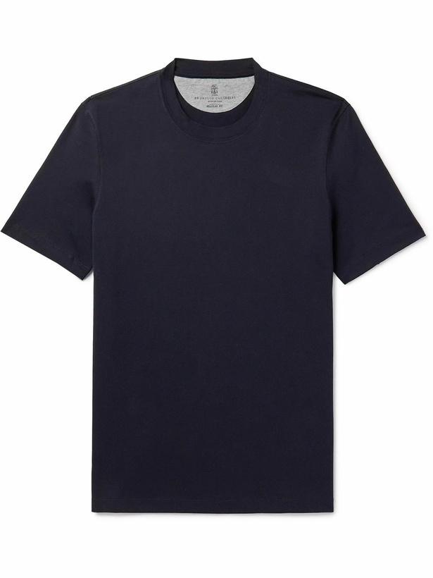 Photo: Brunello Cucinelli - Cotton-Jersey T-Shirt - Blue