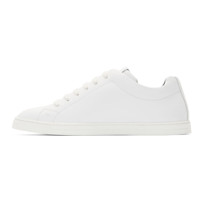 Fendi White and Navy Leather Bag Bugs Sneakers