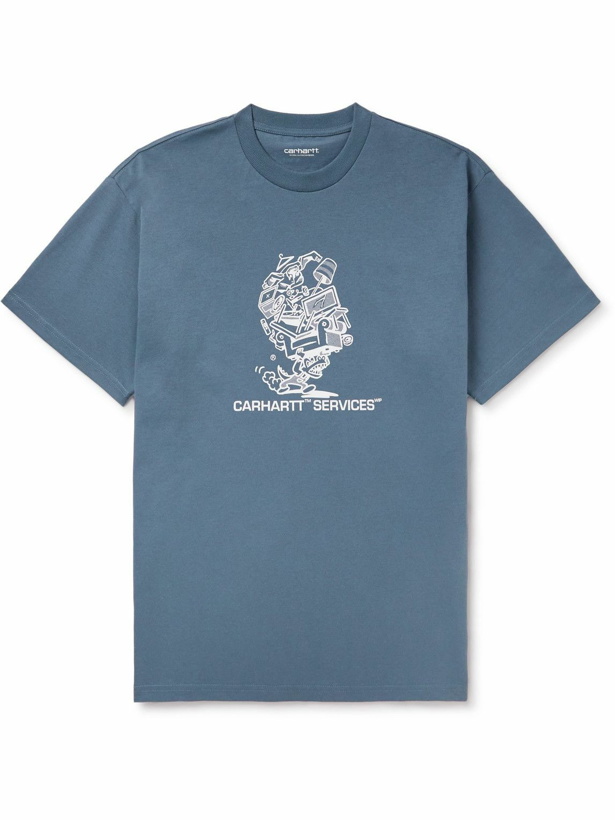 Photo: Carhartt WIP - Moving Service Logo-Print Organic Cotton-Jersey T-Shirt - Blue